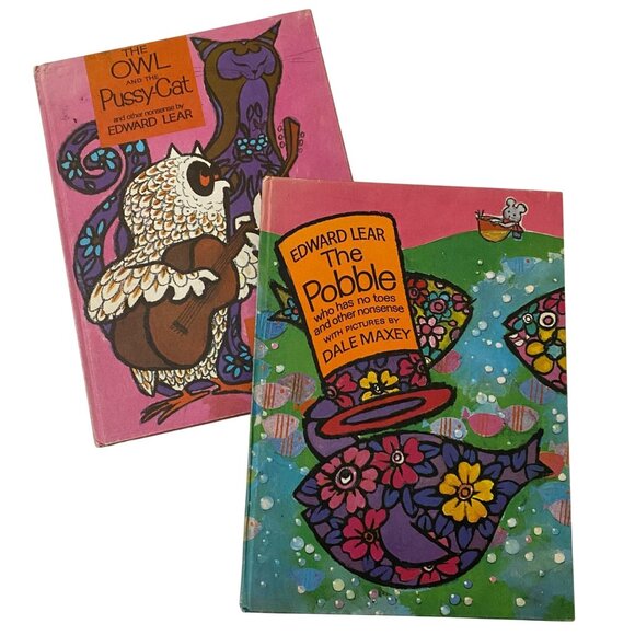 Edward Lear Hardcover Book Lot of 2 Psychedelic Artwork Dale Maxey Vtg 60s 70s - Picture 1 of 12